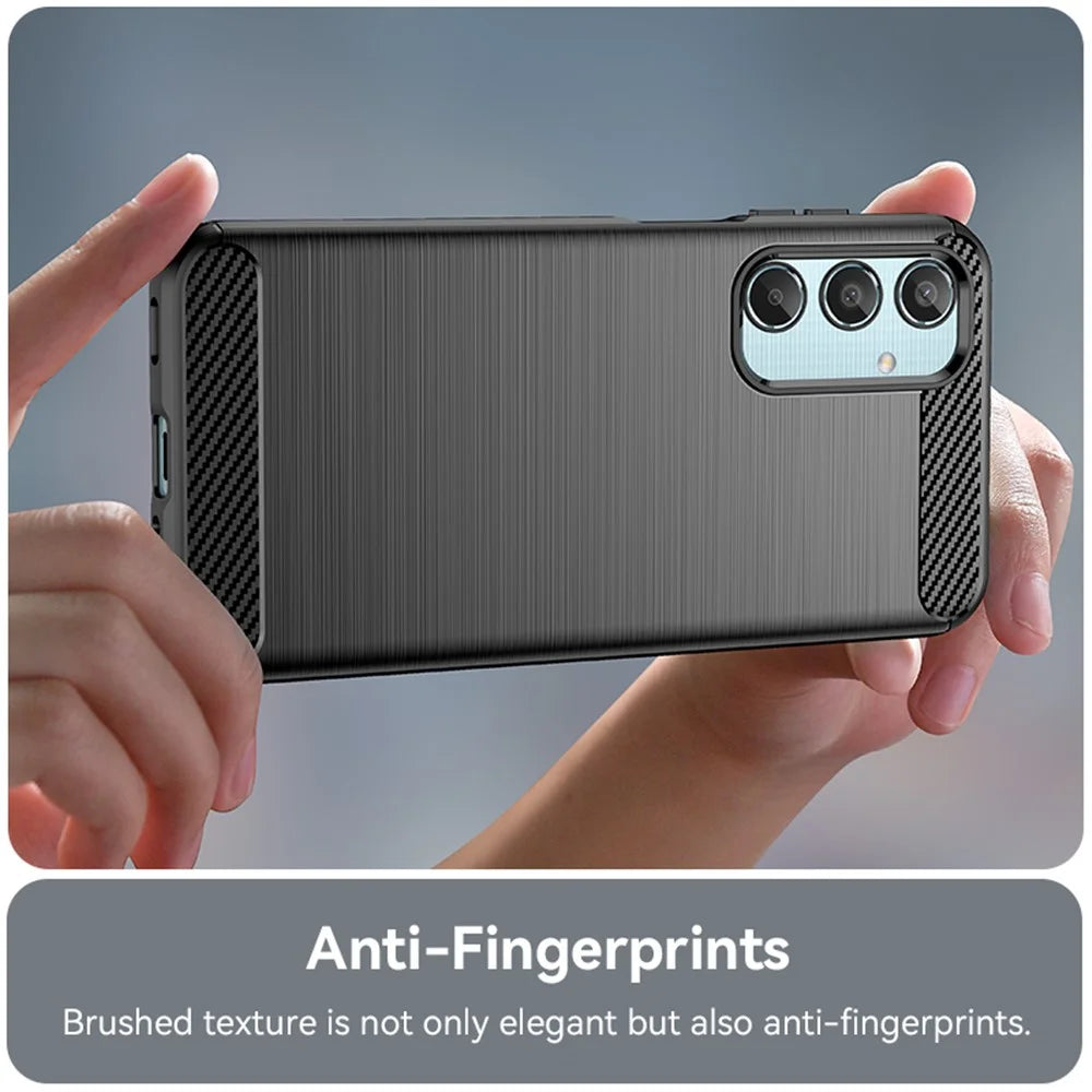 For Samsung Galaxy M35 5G Case Brushed TPU Phone Cover Carbon Fiber Texture - Black - 5