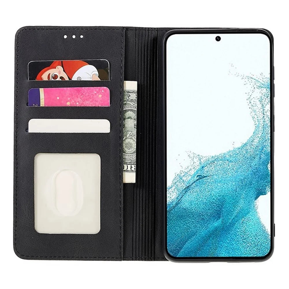 For Samsung Galaxy S21 FE 5G Magnetic Auto Closing PU Leather Cover Full Protection Inner TPU Phone Case with Stand Wallet - Rose Gold - 2
