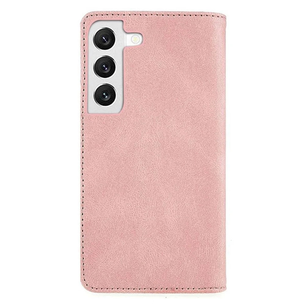 For Samsung Galaxy S21 FE 5G Magnetic Auto Closing PU Leather Cover Full Protection Inner TPU Phone Case with Stand Wallet - Rose Gold - 6