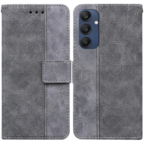 For Samsung Galaxy M35 5G Phone Case Geometry Pattern Leather Flip Wallet Cover - Grey - 1