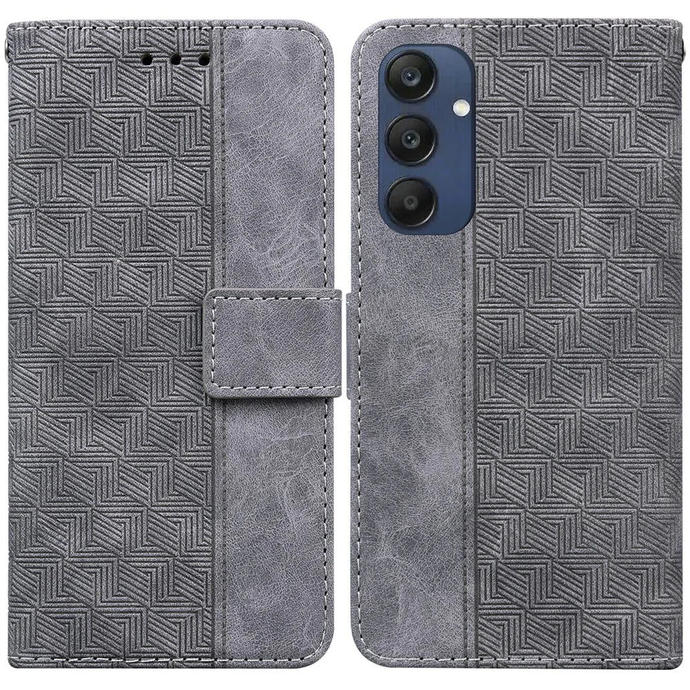 For Samsung Galaxy M35 5G Phone Case Geometry Pattern Leather Flip Wallet Cover - Grey - 1