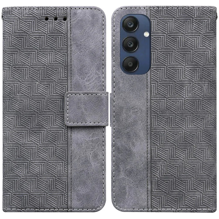 For Samsung Galaxy M35 5G Phone Case Geometry Pattern Leather Flip Wallet Cover - Grey - 1