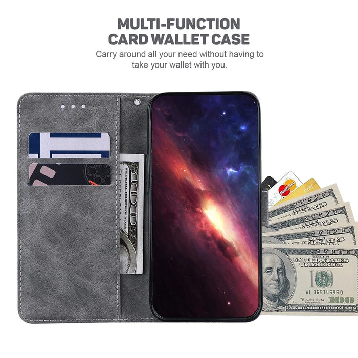 For Samsung Galaxy M35 5G Phone Case Geometry Pattern Leather Flip Wallet Cover - Grey - 3