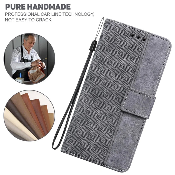 For Samsung Galaxy M35 5G Phone Case Geometry Pattern Leather Flip Wallet Cover - Grey - 4