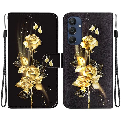 For Samsung Galaxy M35 5G Case Leather Wallet Phone Cover Pattern Printing - Gold Butterfly Rose - 1