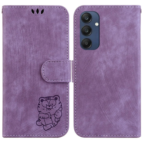 For Samsung Galaxy M35 5G Wallet Case Leather Phone Cover Cute Tiger Imprint - Purple - 1
