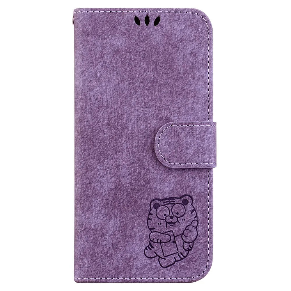 For Samsung Galaxy M35 5G Wallet Case Leather Phone Cover Cute Tiger Imprint - Purple - 7