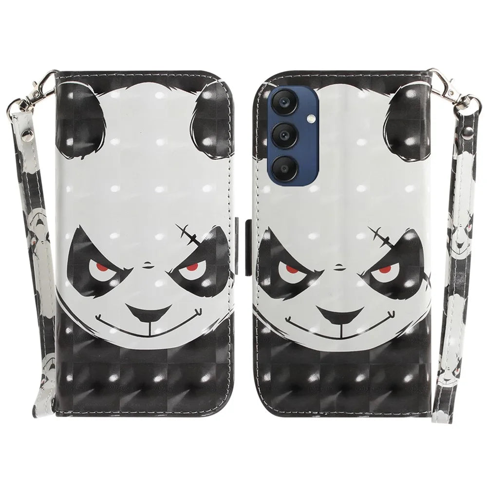 For Samsung Galaxy M35 5G Case Leather Wallet Phone Cover 3D Pattern Print - Angry Panda - 1