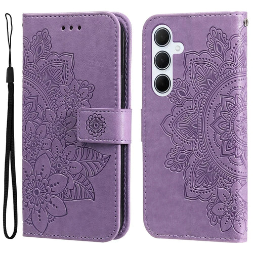 For Samsung Galaxy M35 5G Case Floral Pattern PU Leather Wallet Stand Phone Cover - Purple - 1