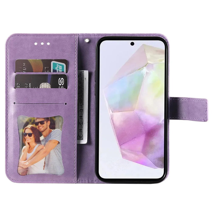 For Samsung Galaxy M35 5G Case Floral Pattern PU Leather Wallet Stand Phone Cover - Purple - 2