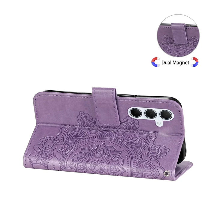 For Samsung Galaxy M35 5G Case Floral Pattern PU Leather Wallet Stand Phone Cover - Purple - 4
