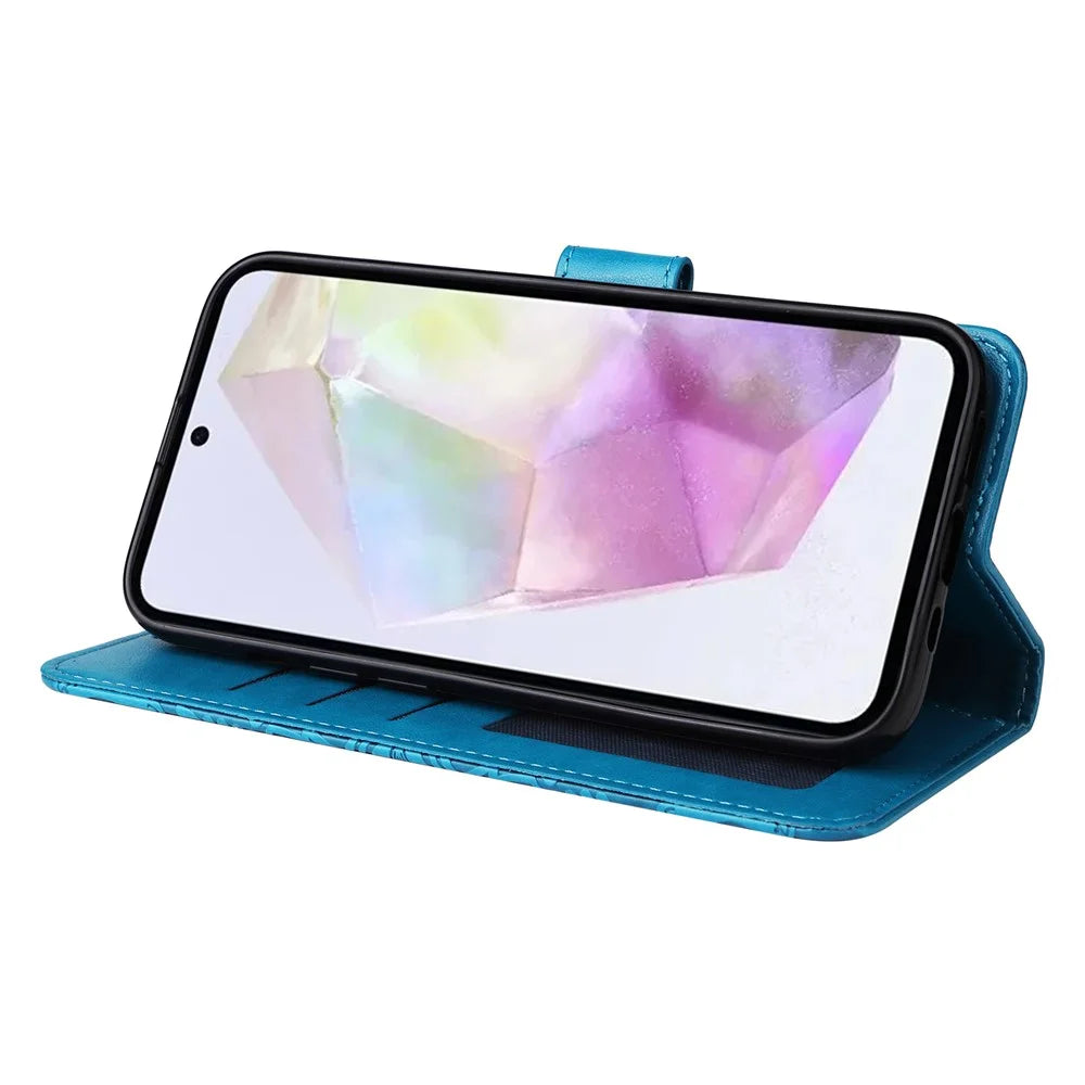 For Samsung Galaxy M35 5G Wallet Case PU Leather Sunflower Phone Cover Stand View - Blue - 3