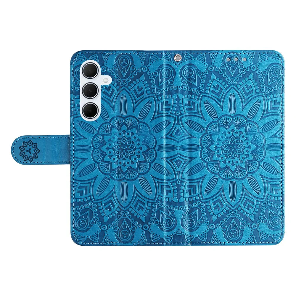 For Samsung Galaxy M35 5G Wallet Case PU Leather Sunflower Phone Cover Stand View - Blue - 5