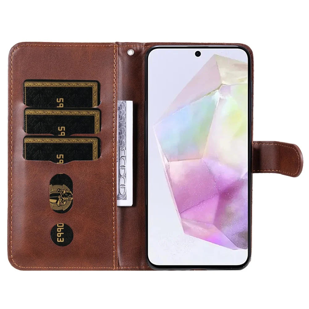 For Samsung Galaxy M35 5G Case Zipper Wallet PU Leather Stand Phone Cover - Brown - 2