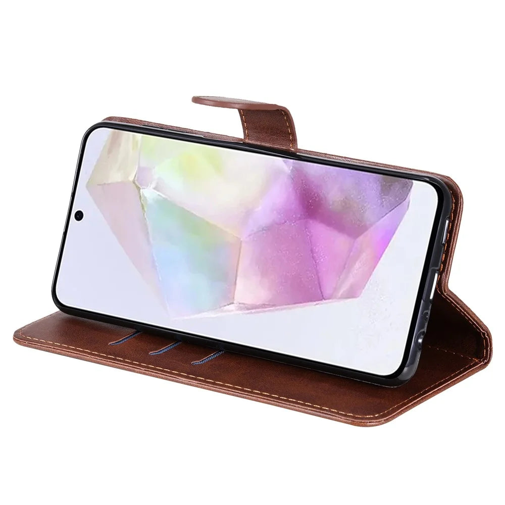 For Samsung Galaxy M35 5G Case Zipper Wallet PU Leather Stand Phone Cover - Brown - 3