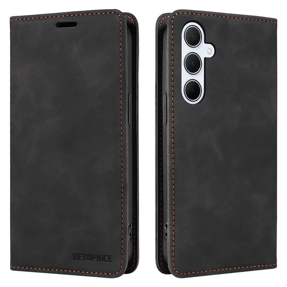 BETOPNICE 003 For Samsung Galaxy M35 5G Leather Case RFID Blocking Wallet Phone Cover - Black - 1