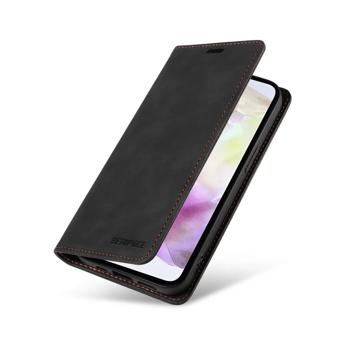 BETOPNICE 003 For Samsung Galaxy M35 5G Leather Case RFID Blocking Wallet Phone Cover - Black - 6