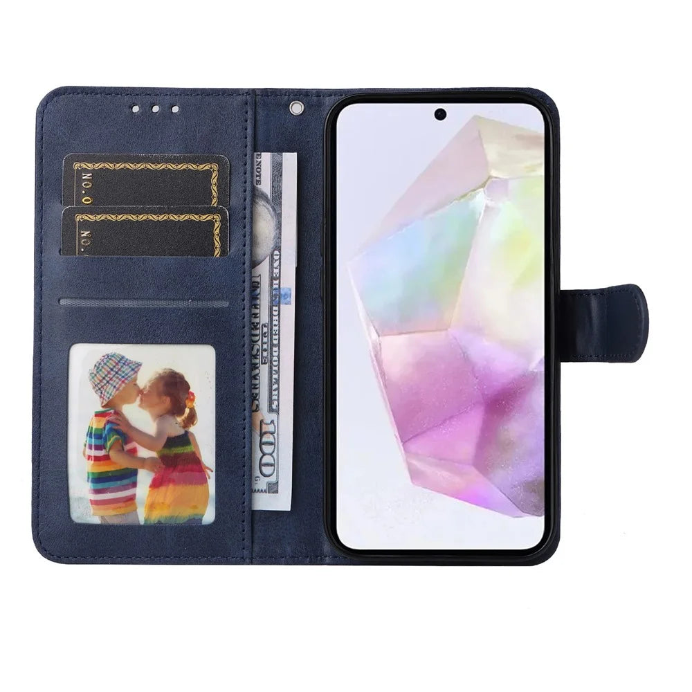 For Samsung Galaxy M35 5G Case Card Slots Wallet PU Leather Phone Cover - Blue - 2