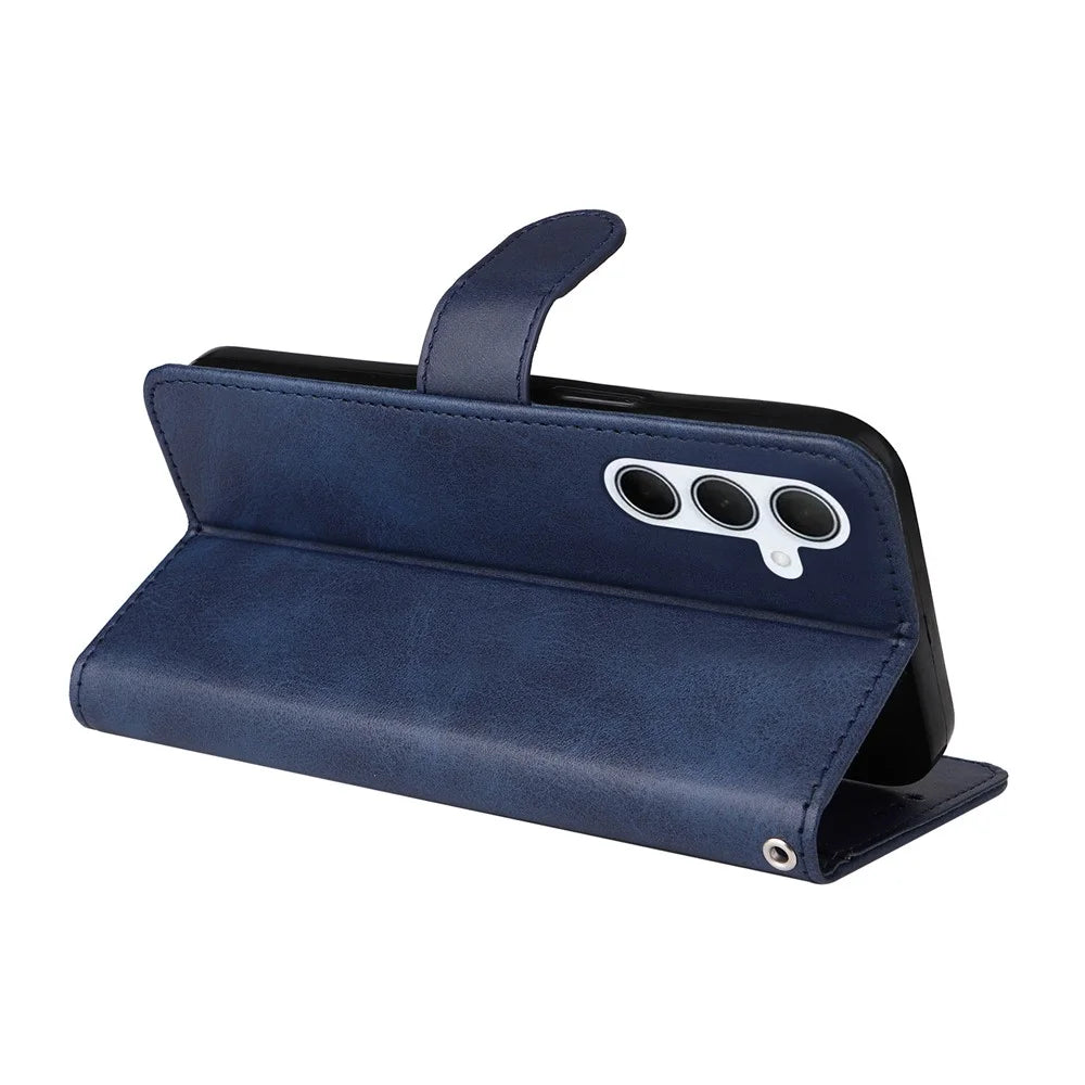 For Samsung Galaxy M35 5G Case Card Slots Wallet PU Leather Phone Cover - Blue - 4