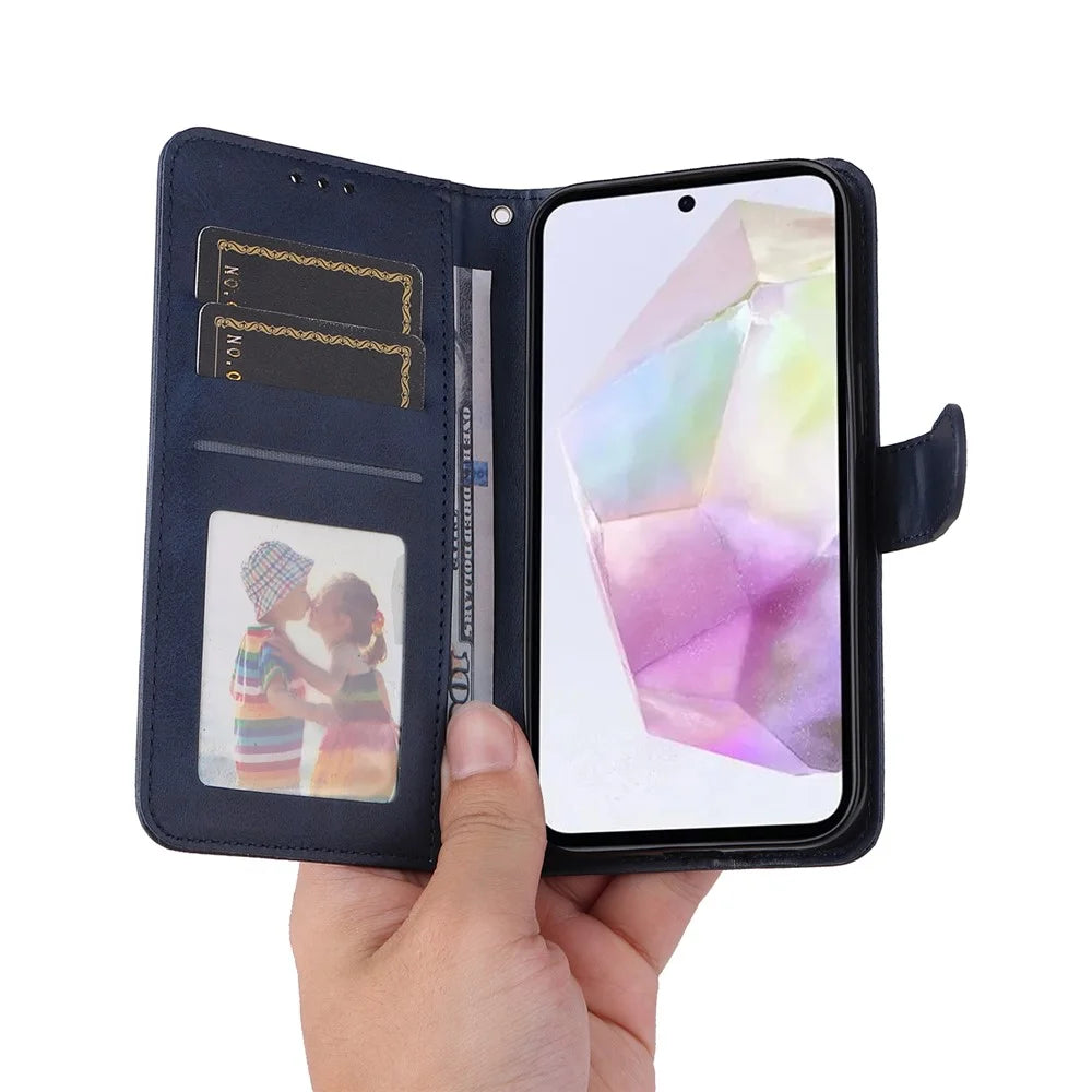 For Samsung Galaxy M35 5G Case Card Slots Wallet PU Leather Phone Cover - Blue - 5