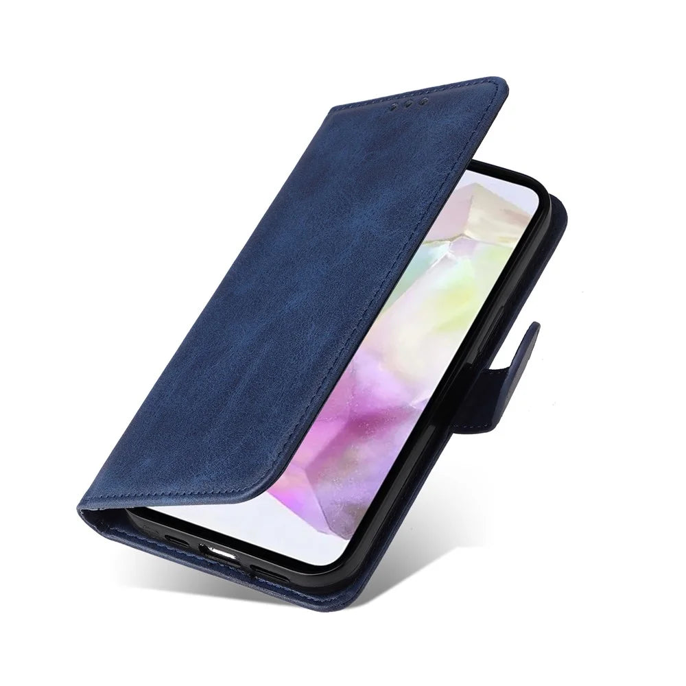 For Samsung Galaxy M35 5G Case Card Slots Wallet PU Leather Phone Cover - Blue - 6