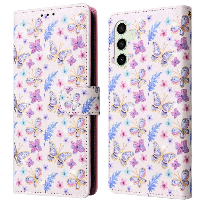 For Samsung Galaxy S24 FE Case RFID Blocking Flower Leather Phone Cover - Butterfly Flower - 1