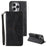 For iPhone 16 Pro Case Leather Flip Phone Cover Splicing Stitching - Black - 4