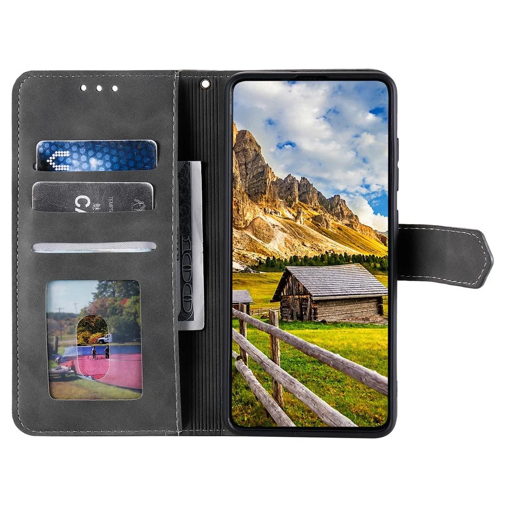 For iPhone 16 Plus Case Splicing Stitching Leather Wallet Phone Cover - Grey - 3