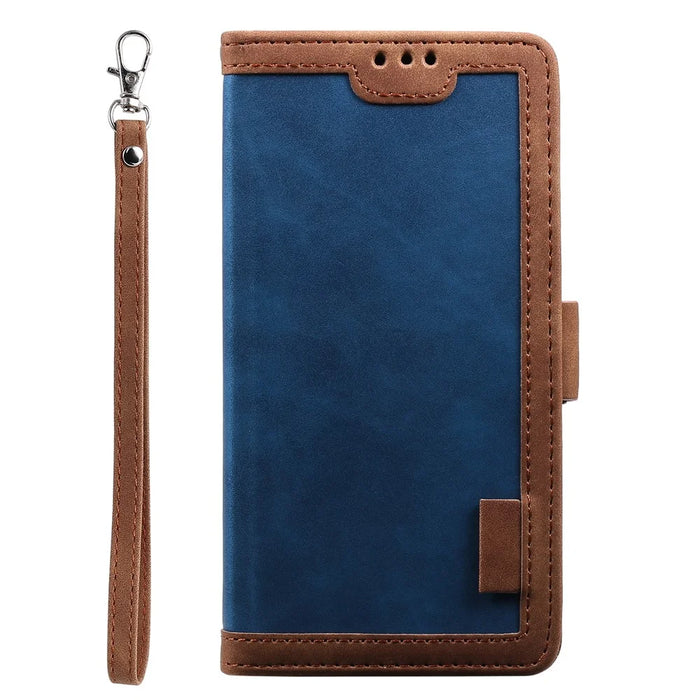 For iPhone 16 Case Vintage Splicing Shockproof Leather Phone Cover - Blue - 5