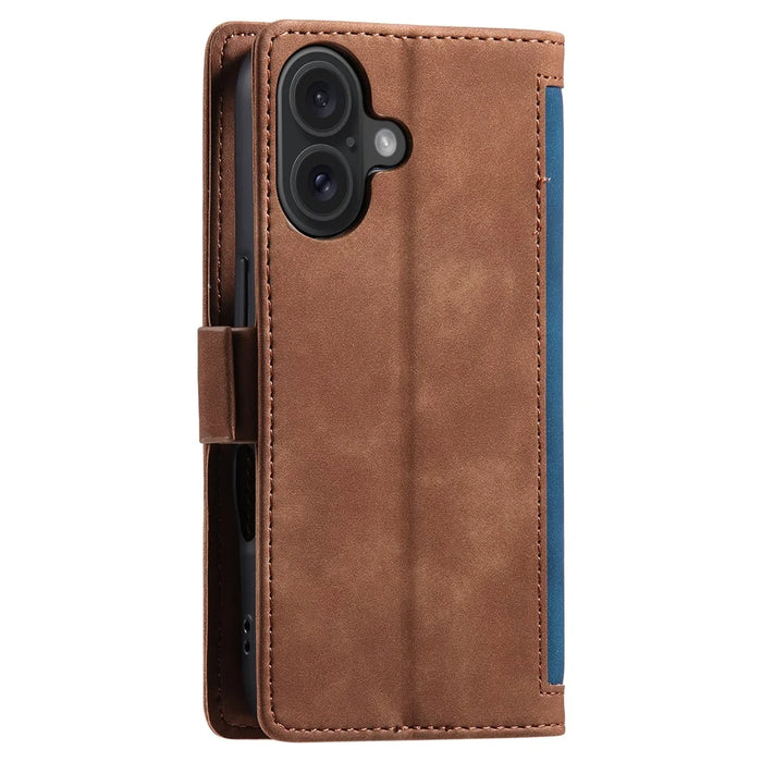 For iPhone 16 Case Vintage Splicing Shockproof Leather Phone Cover - Blue - 6