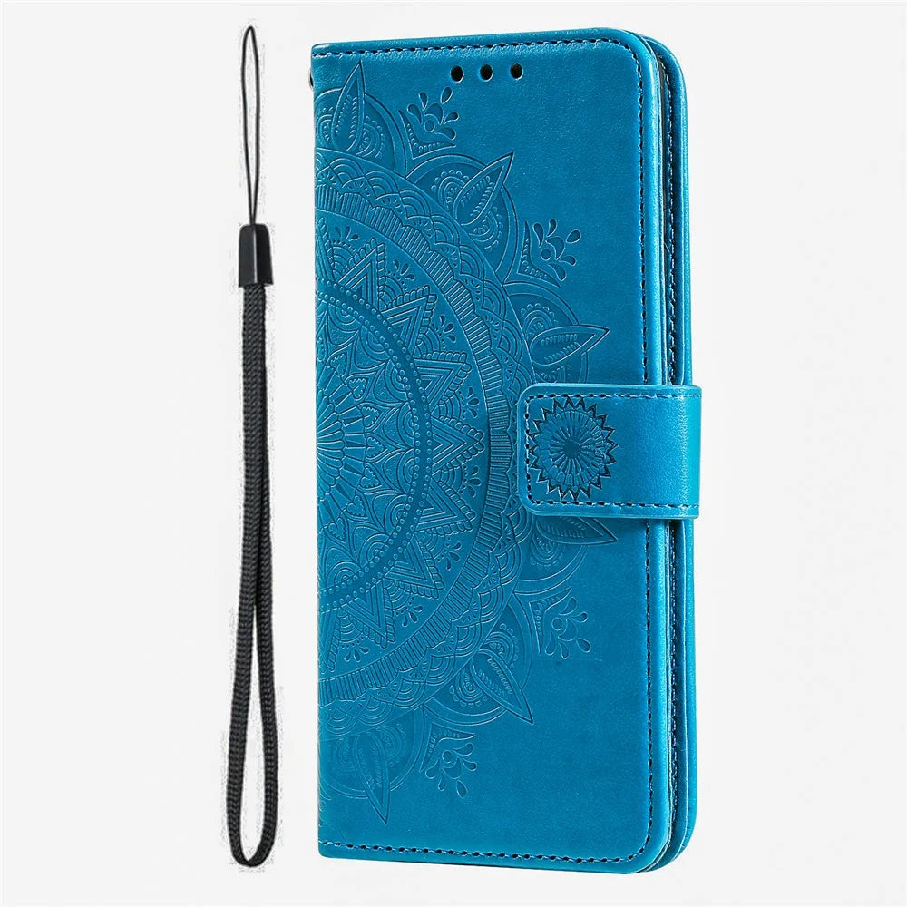 For iPhone 16 Plus Wallet Case Imprinted Totem PU Leather Stand Phone Cover - Blue - 5