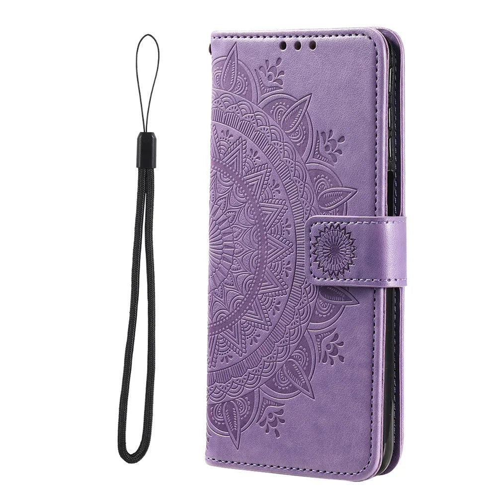 For iPhone 16 Stand Case PU Leather Wallet Phone Cover Totem Imprinted - Purple - 5