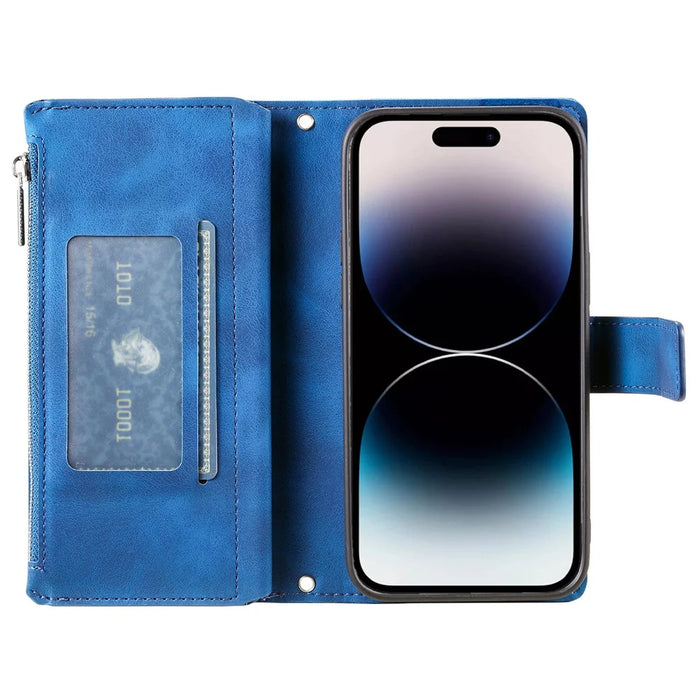 Style 006 For iPhone 16 Plus Case Mandala Flower Pattern PU Leather Zipper Wallet Phone Cover - Blue - 2