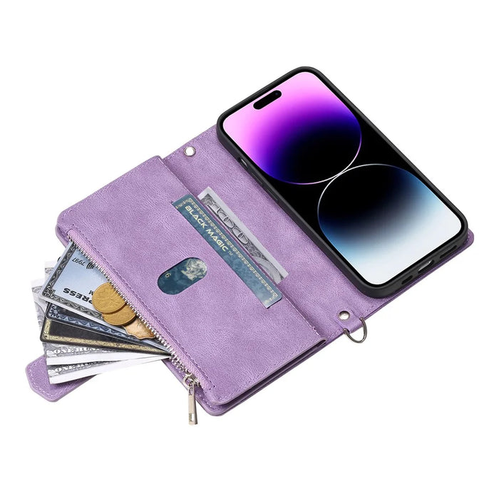 Style 005 For iPhone 16 Case PU Leather Wallet Phone Cover Rhombus Stitching Line - Purple - 2