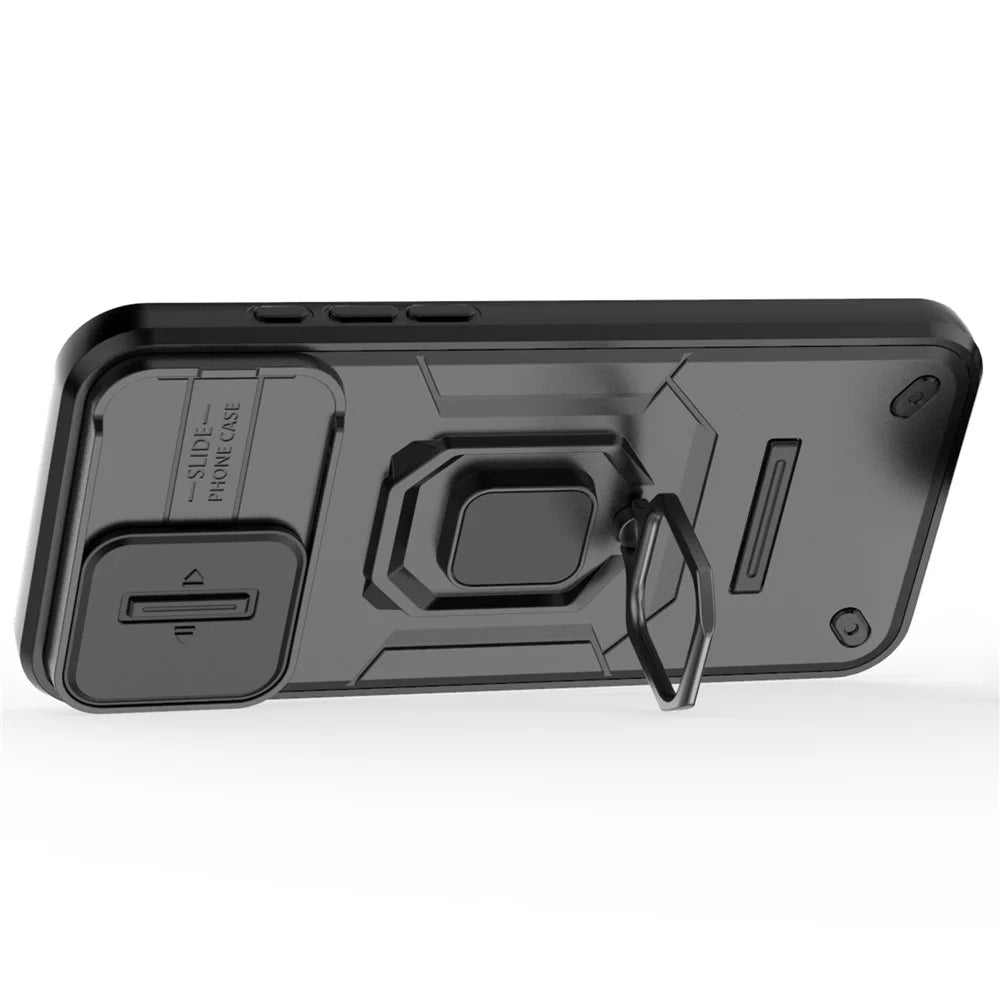 For iPhone 16 Pro Max Case Ring Kickstand Camshield PC+TPU Phone Cover - Black - 2