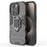 For iPhone 16 Pro Case PC+TPU Ring Kickstand Protective Phone Cover - Black - 1