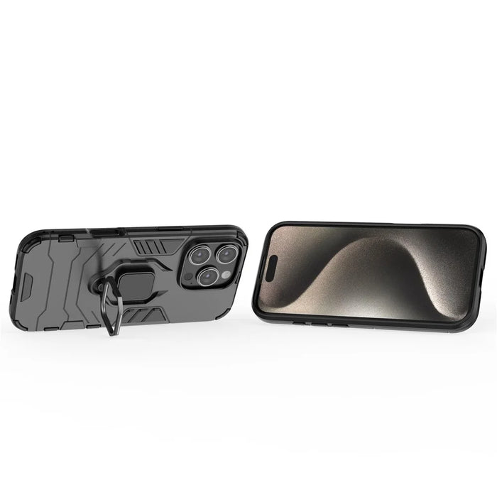 For iPhone 16 Pro Case PC+TPU Ring Kickstand Protective Phone Cover - Black - 4