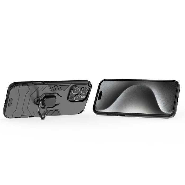 For iPhone 16 Pro Max Case PC+TPU Hybrid Phone Cover with Ring Kickstand - Black - 4