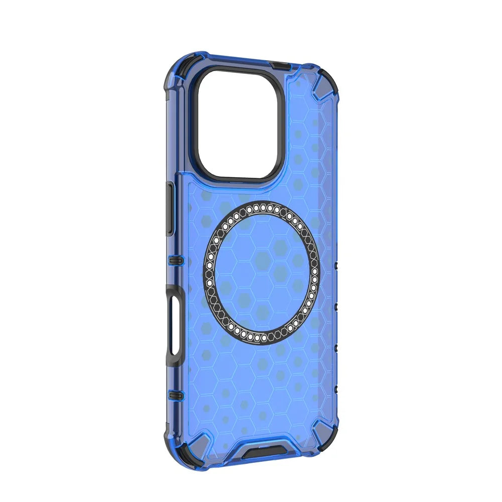 For iPhone 16 Pro Magnetic Case Reinforced Corner Honeycomb TPU+PC Phone Cover - Blue - 2
