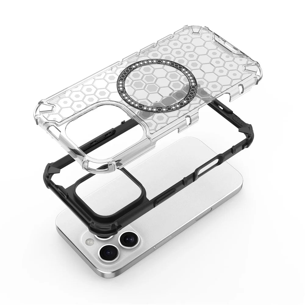 For iPhone 16 Pro Magnetic Case Reinforced Corner Honeycomb TPU+PC Phone Cover - Blue - 3