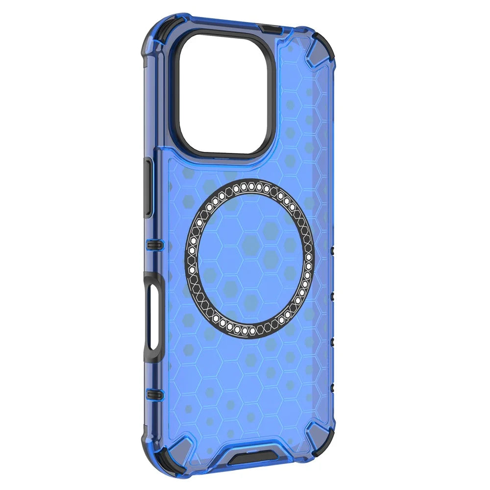 For iPhone 16 Pro Max Magnetic Case TPU+PC Dual Layer Honeycomb Phone Cover - Blue - 2