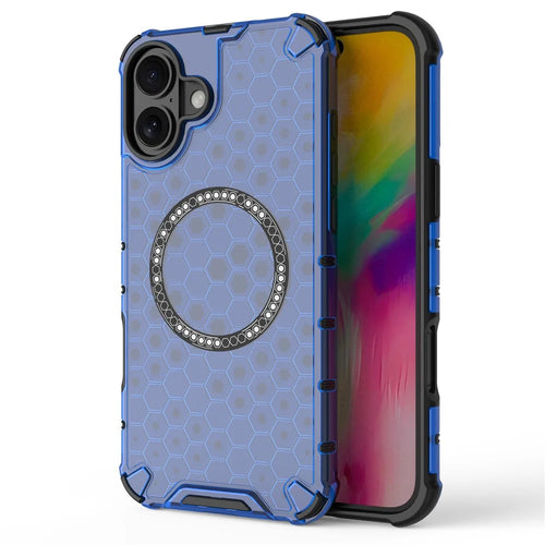 For iPhone 16 Plus Magnetic Phone Case Honeycomb TPU+PC Hybrid Cover - Blue - 1