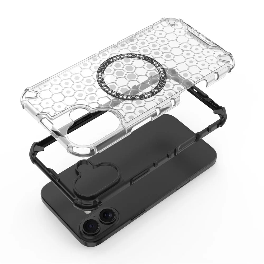 For iPhone 16 Plus Magnetic Phone Case Honeycomb TPU+PC Hybrid Cover - Blue - 3