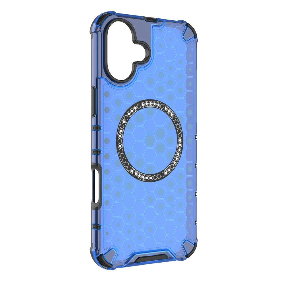 For iPhone 16 Magnetic Case Honeycomb Design TPU+PC Phone Cover Air Cushion Protection - Blue - 2