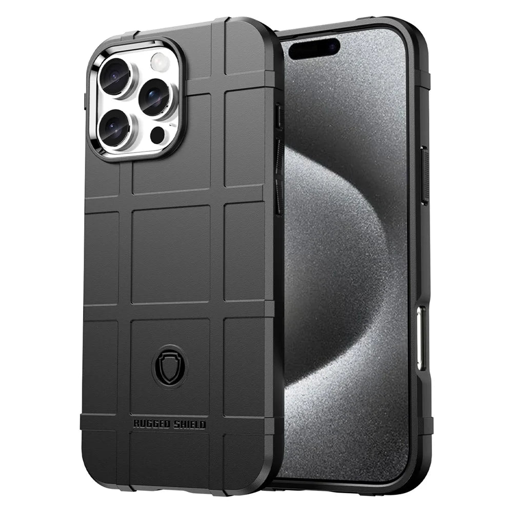 For iPhone 16 Pro Case Grid Design Soft TPU Scratch-Proof Phone Cover - Black - 1