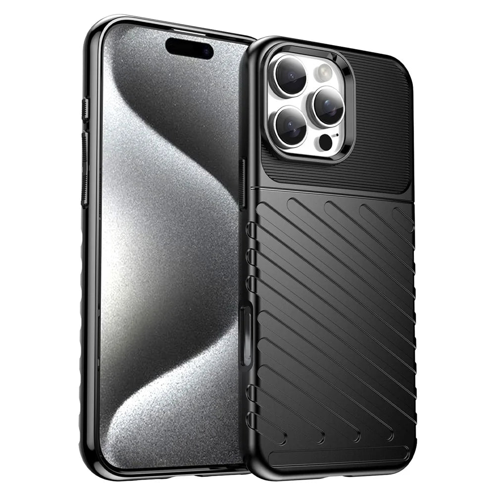 For iPhone 16 Pro Max Case Twill Texture Thickened TPU Phone Cover - Black - 1