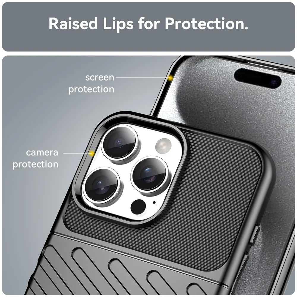 For iPhone 16 Pro Max Case Twill Texture Thickened TPU Phone Cover - Black - 6