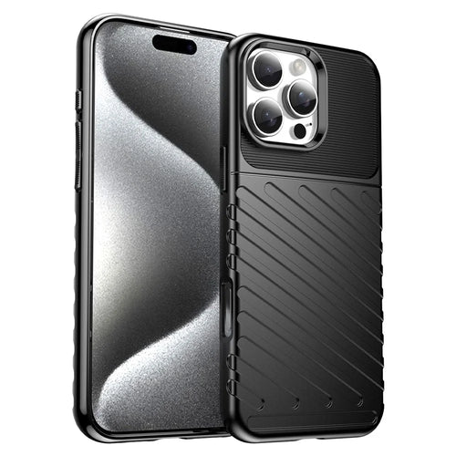For iPhone 16 Pro Case Twill Texture TPU Shockproof Protective Phone Cover - Black - 1