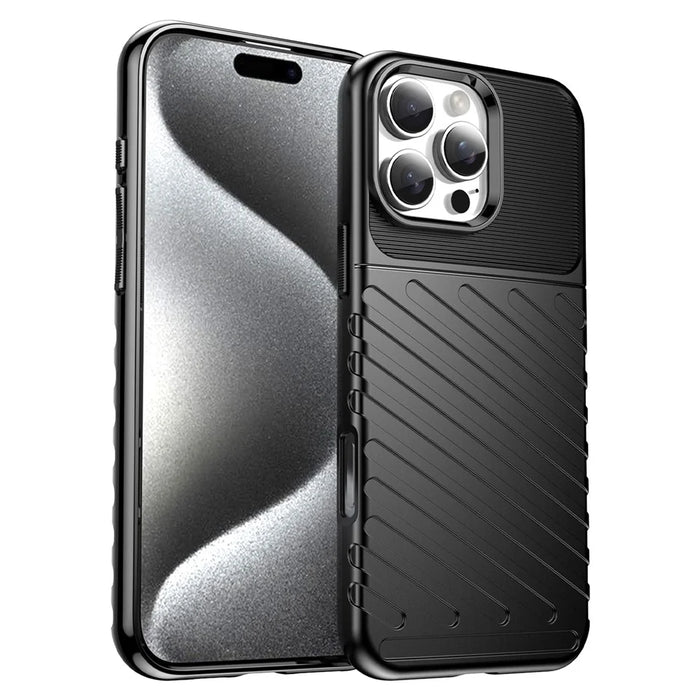For iPhone 16 Pro Case Twill Texture TPU Shockproof Protective Phone Cover - Black - 1