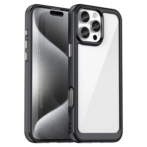 For iPhone 16 Pro Max Case TPU +Acrylic Shockproof Protective Clear Phone Cover - Black - 1